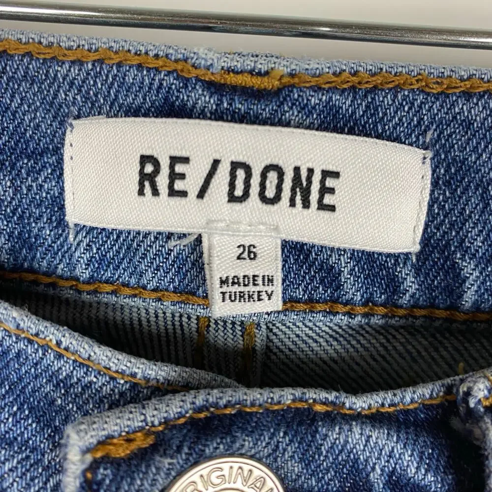 Re/Done High-Rise Ankle Crop Jeans Raw Hem Button Fly Medium Wash Womens Sz 26 - Picture 6 of 11